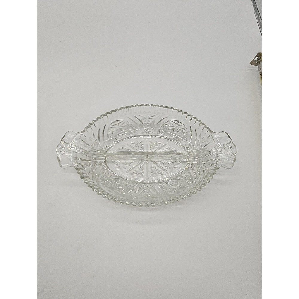 Anchor Hocking‎ Clear Crystal Glass Stars & Bars 2 Part Relish Dish